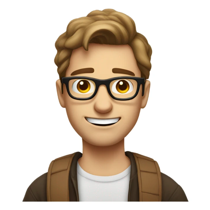 A nerdy white guy with brown hair and glasses making a grimacing awkward face  sticker