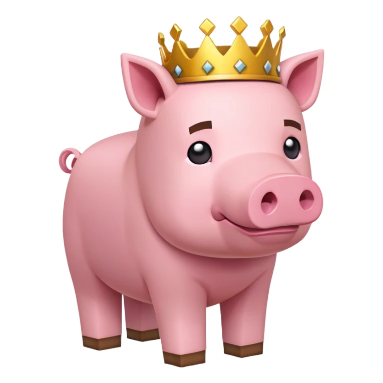 minecraft pig full body pink blocky animal with square head wearing a crown sticker