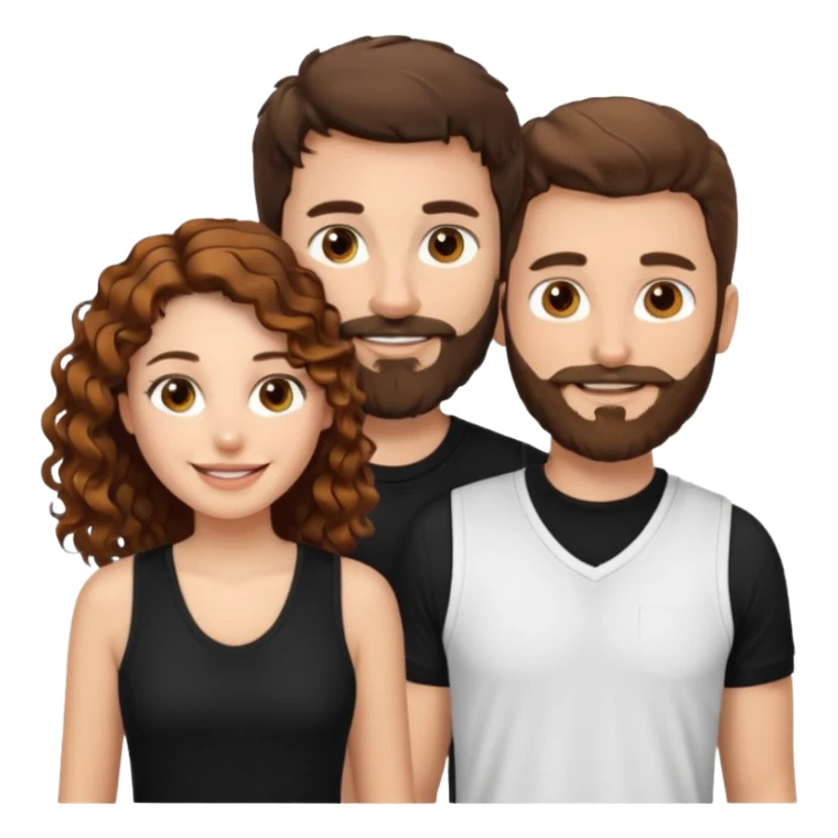 Criar Casal - Homem branco de cabelo liso e olhos marrom, com barba, usando camisa polo preta e mulher de pele branca cabelo cacheado marrom longo e olhos mel, usando uma regata branca, quero ela sorrindo sticker