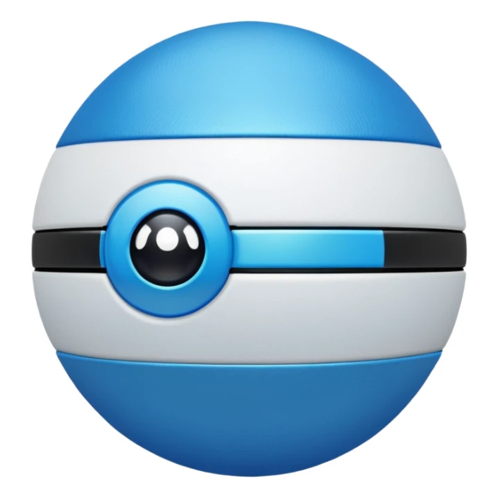 blue pokeball emoji, top half is a more saturated blue, bottom half is white, black stripe, with a white sheen, with a pearlescent finish, with a fabric effect sticker