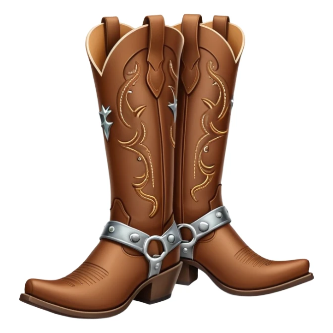 traditional brown leather cowboy boots with decorative stitching and spurs sticker