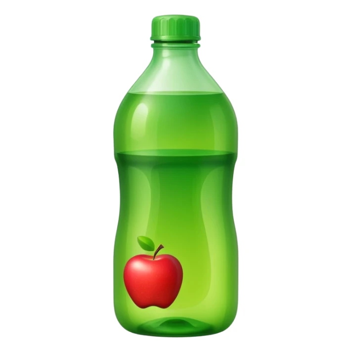 tall plastic bottle with built-in handle and screw cap, partially filled with vibrant-colored liquid (green, blue, or orange), slightly translucent body, smooth curves, clean utilitarian shape, no label, no mop, no surface, closed bottle, apple emoji style, soft lighting, subtle shadows, emoji scale sticker