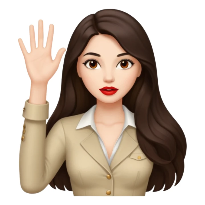 Beautiful brunette lady sexy with raised 1 hand, long hair red lips sticker