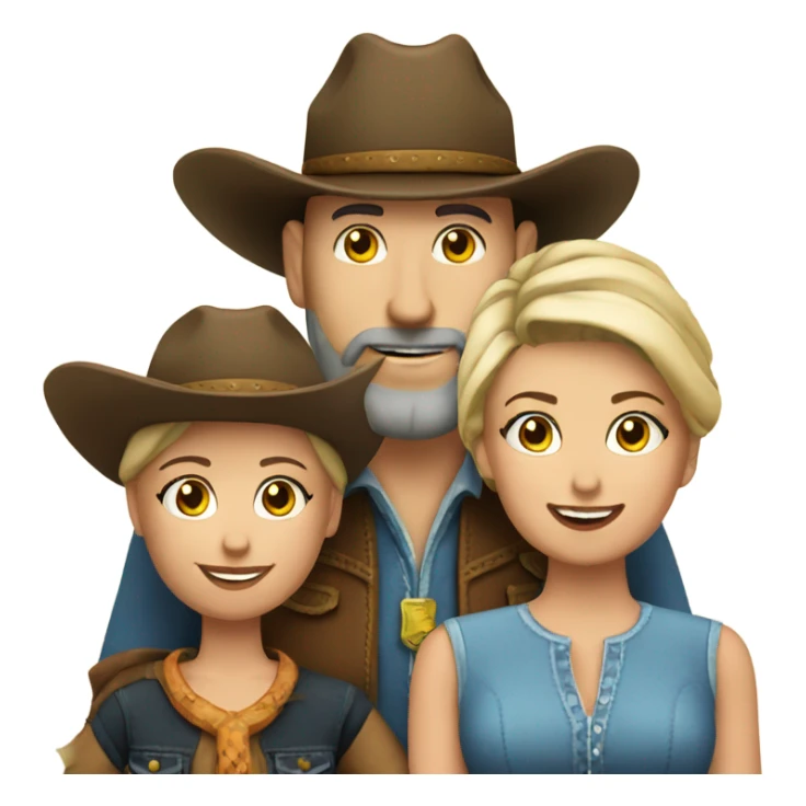 Bald bearded cowboy with wife and daughter sticker