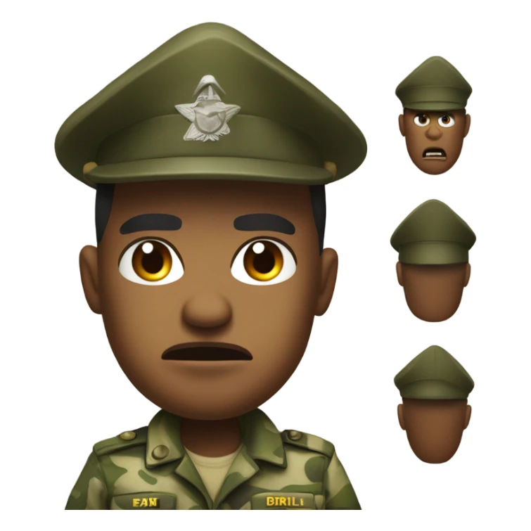 drill sergeant character wearing a classic sergeant hat and a camouflage army shirt. The character should have an angry intense expression. full torso sticker