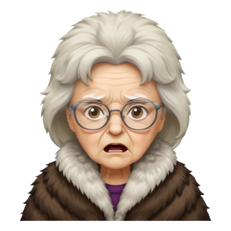 old woman with glasses angry wearing big furcoat sticker