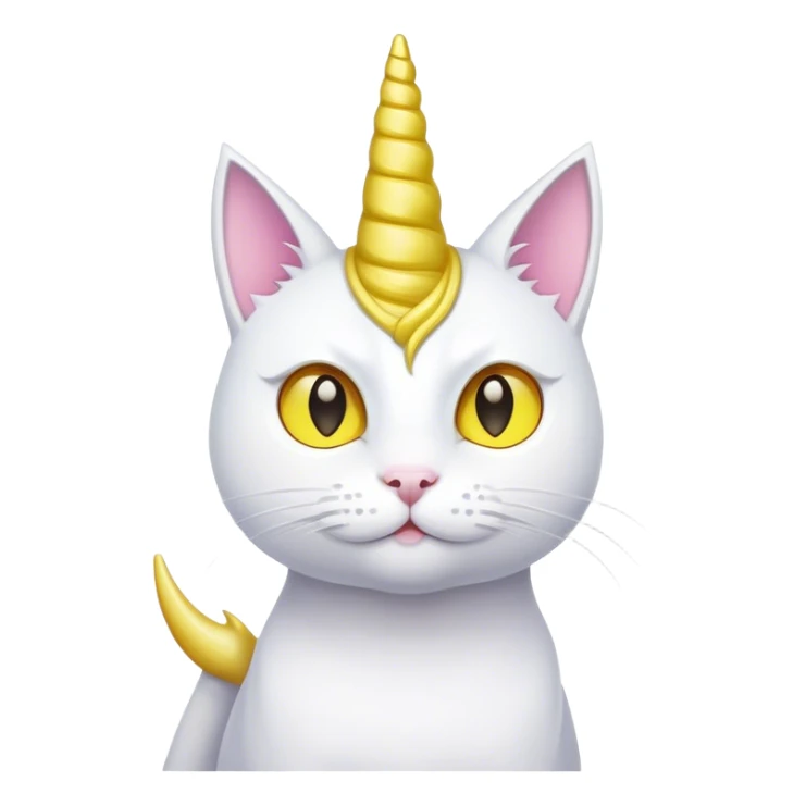 a cat with a yellow unicorn horn and the cat is white sticker