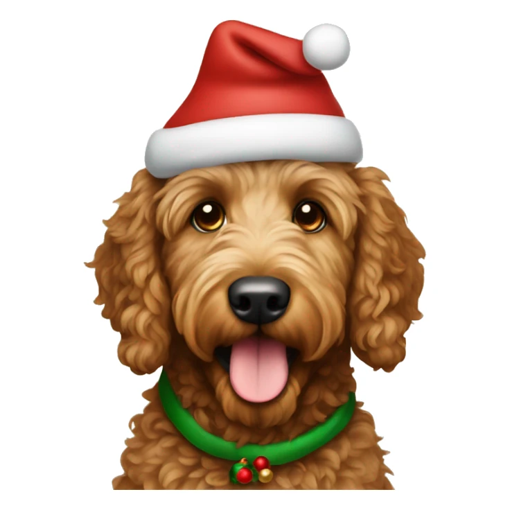 brown golden doodle wearing christmas hat sticker