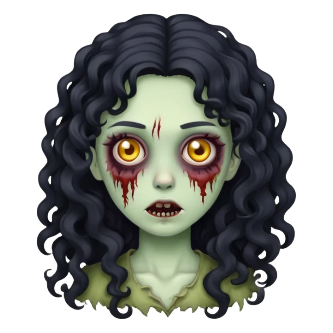 girl zombie with black long curly/wavy hair sticker