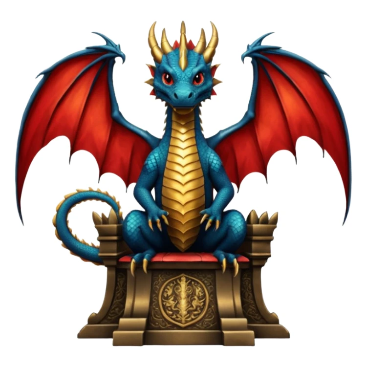 Create a poster insprited from games of throne ,  Dragon sitting on a throne while people are watching him from below  sticker