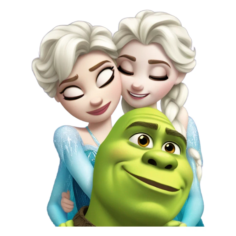Frozen Elsa giving a hug to shrek and a kiss sticker
