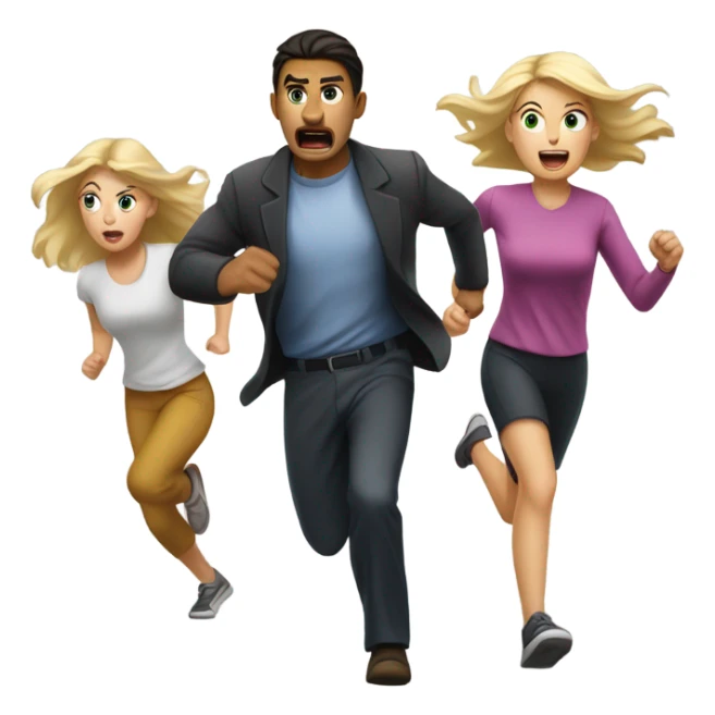 Blonde girl running over dark hair man sticker