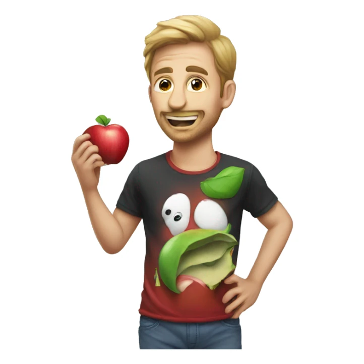 Tim Apple eating an apple shirt says APPLEYARD sticker