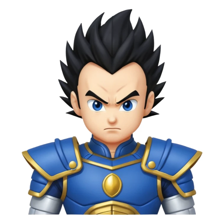 Vegeta doing the Final Flash pose, spiky hair, blue and white armor, determined face sticker