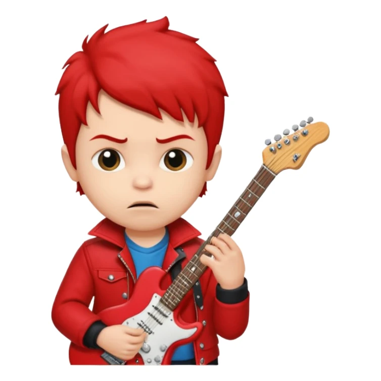 guitar rock player, baby head, red jacket sticker