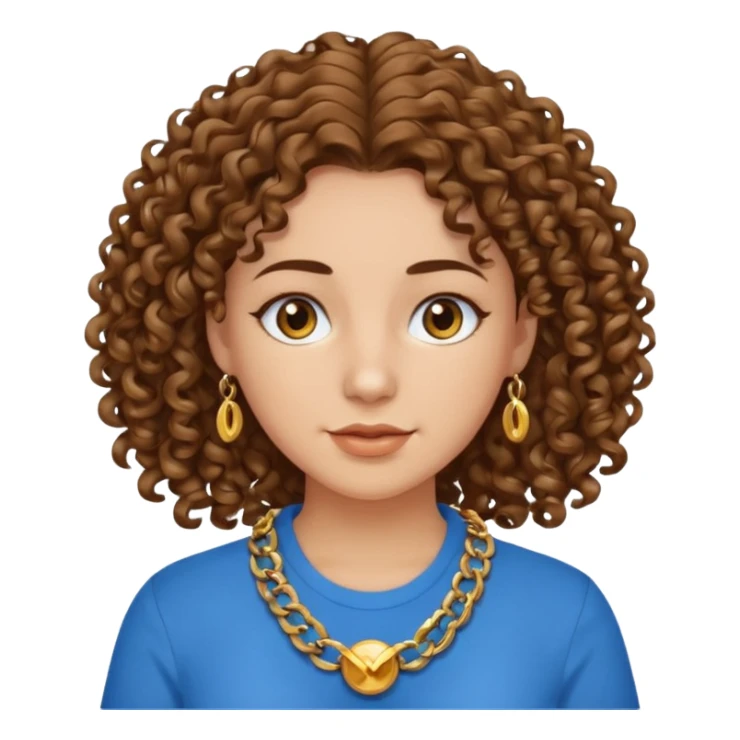 curly hair woman blue shirt and chain sticker