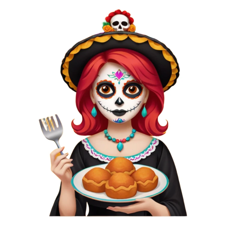 Día de muertos cabello rojo pan de muerto papel picado sticker