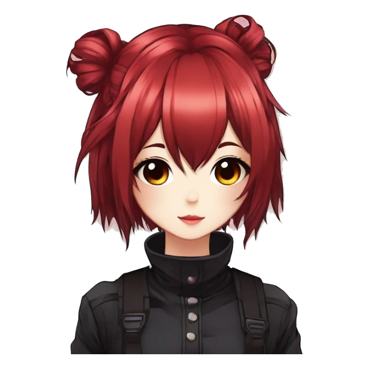 Gorgeous anime style shojo character with blushing face aesthetic and pretty edgy black red punk hair with hair garment trending style sticker