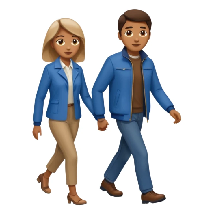 woman in brown jacket walking with man in blue jacket sticker