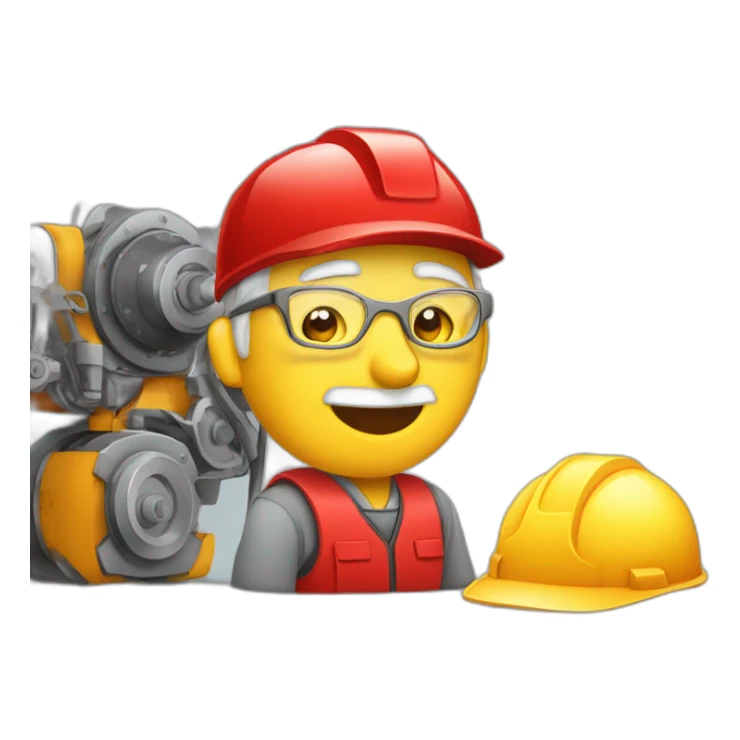 Industrial professional senior mechanical assembler working on the assembly of heavy machinery with a red outfit sticker