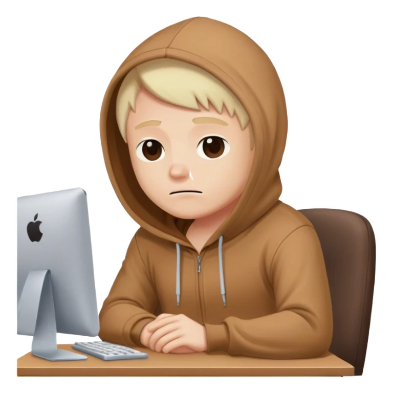 Wojak wearing a brown hoodie sitting on his office day trading sticker