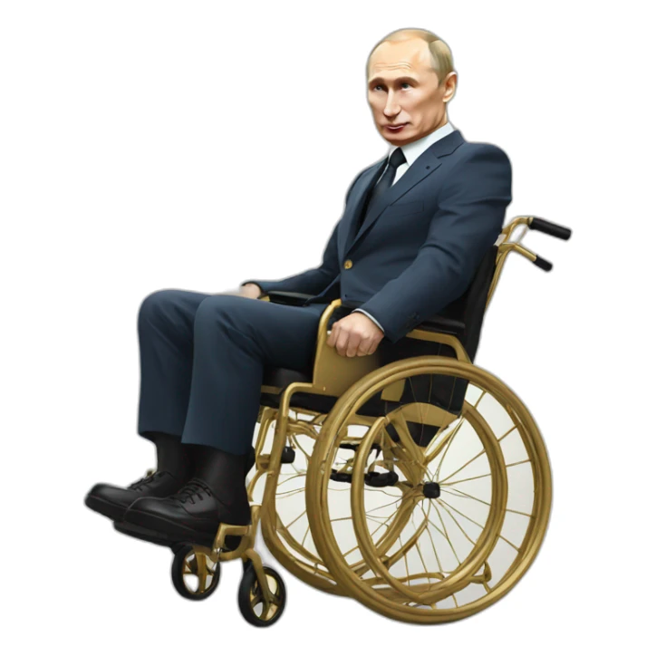 grumpy vladimir putin in gold wheelchair jumping high sticker