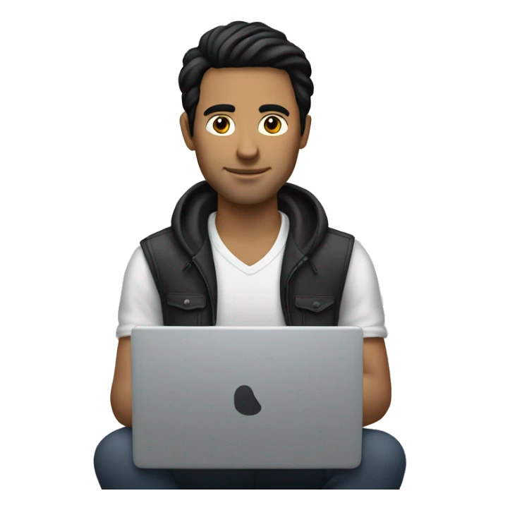 white man with black hair on his laptop sticker
