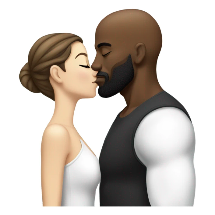 White brunette kissing muscular black bald man with beard sticker