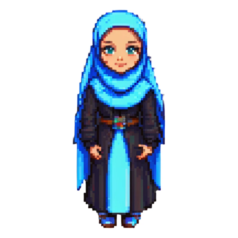 hijabi girl, pixel art style, retro, 8-bit sticker