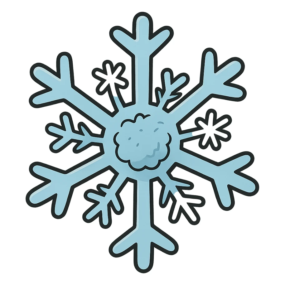 blue and white snowflake in flat toon style sticker