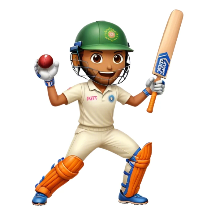 Cinematic Realistic Cricket Pop Culture Emoji, depicted with a dynamic, action‚Äêpacked scene capturing the spirit of India's beloved sport rendered with vibrant textures and energetic lighting. sticker