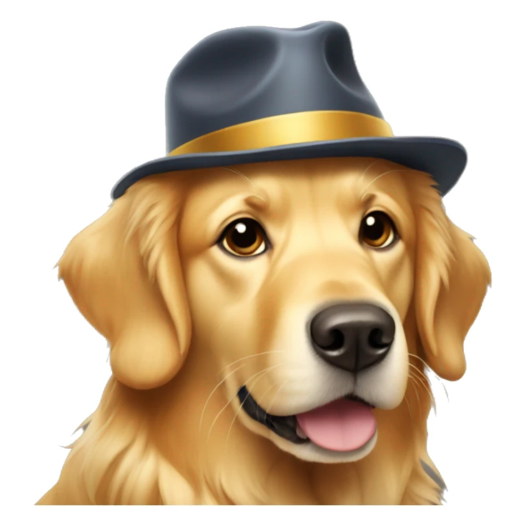 Golden retriever wearing hat sticker