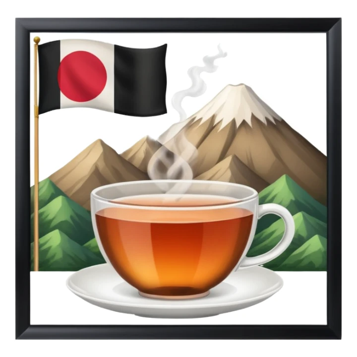TEA WITH JAPAN MOUNTIAN AND FLAG IN BACKGROUND sticker