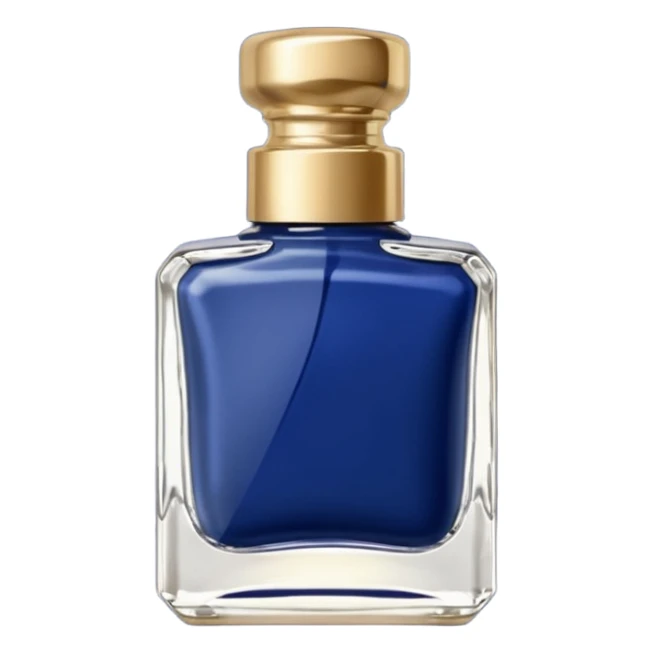 Dark blue nail polish in a square bottle with gold lid sticker