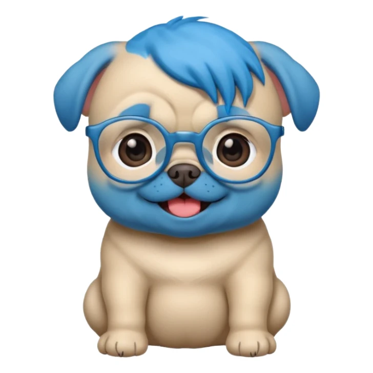 blue haired baby pug wearing glassess sticker