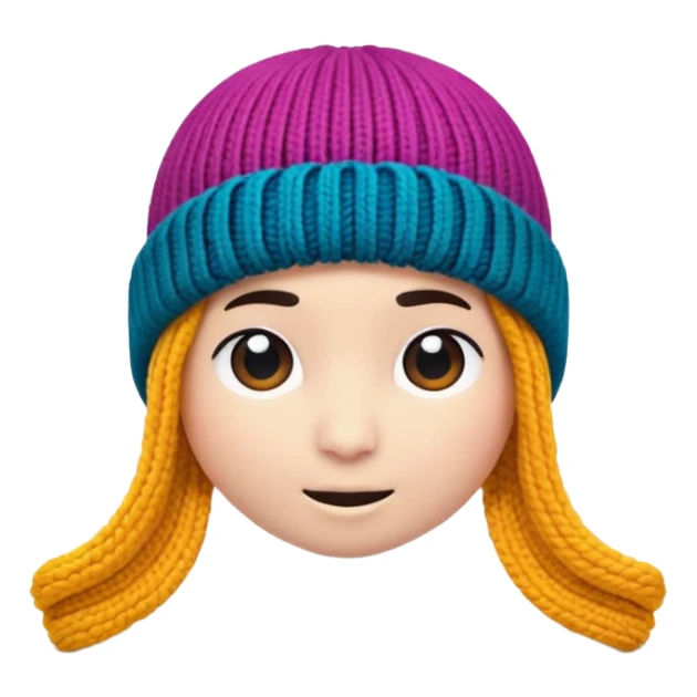 A 3D cartoon knitted wool beanie hat with visible yarn loops, vibrant color, soft lighting, Memoji-style rendering. sticker