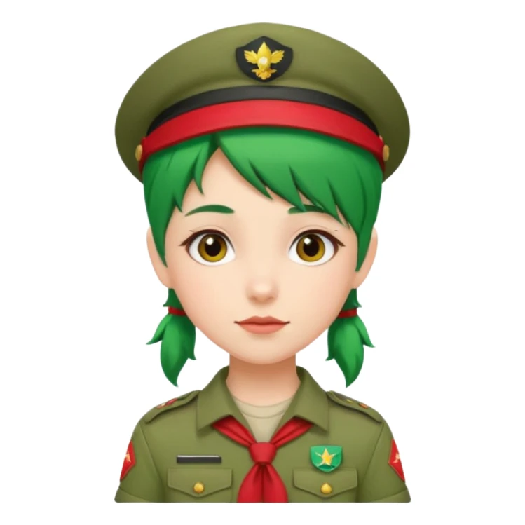 green haired scout girl with red uniform sticker