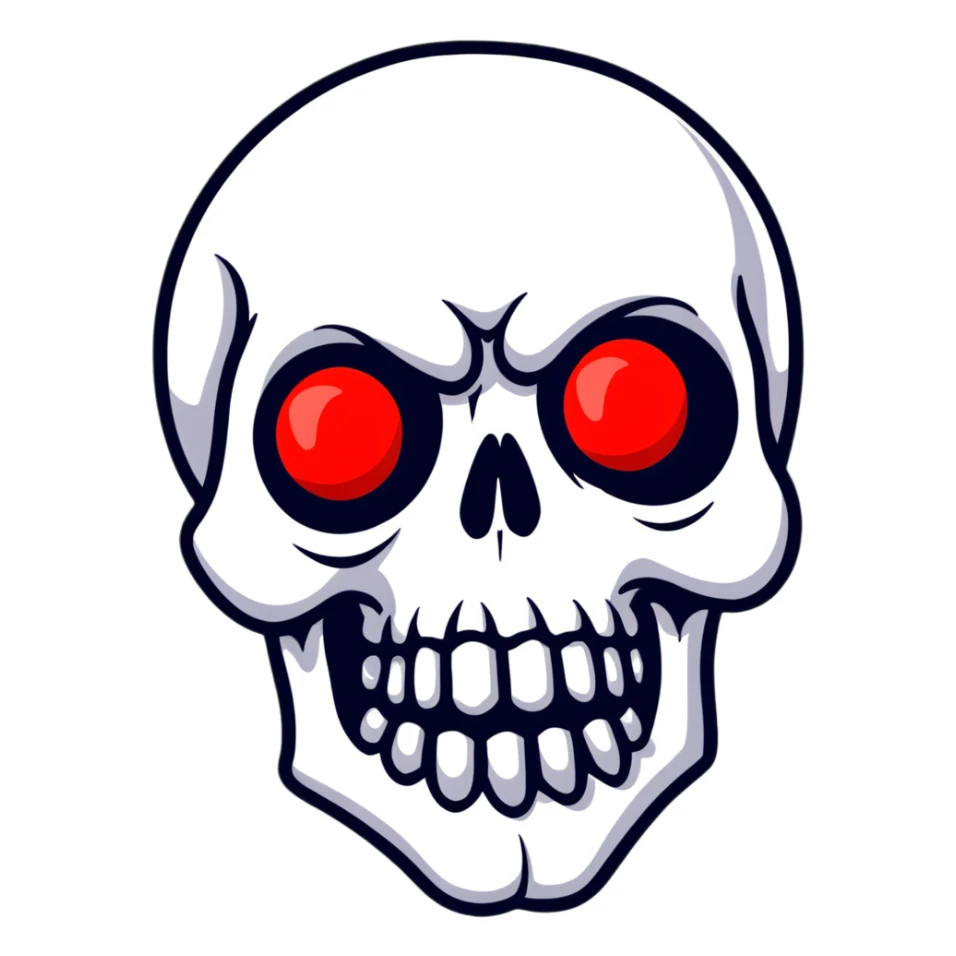 scary skull with red eyes and black background sticker