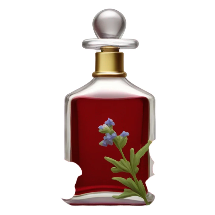 Dark red vintage French style perfume bottle with red delphiniums sticker