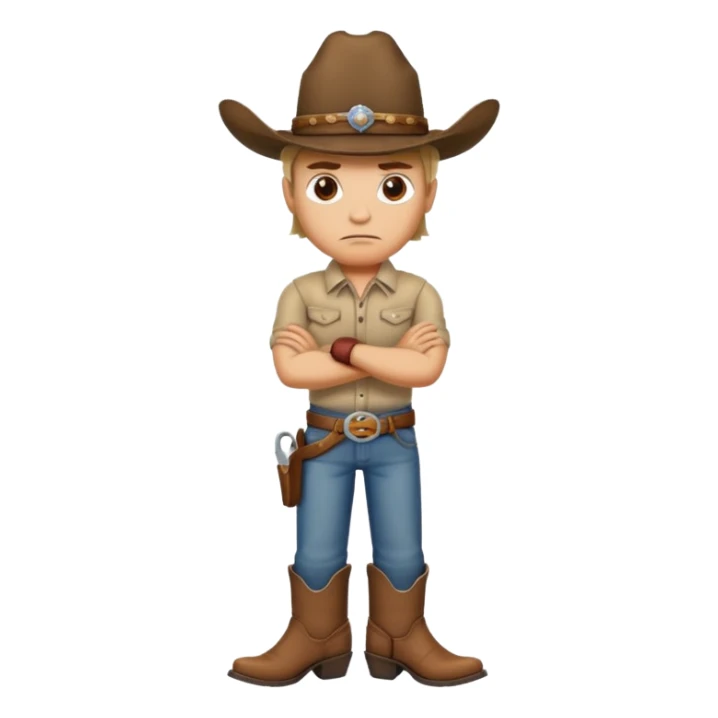Angry person with arms crossed wearing a cowboy hat and boots sticker