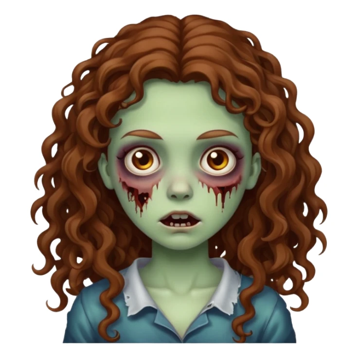 girl zombie with long brown curly hair sticker