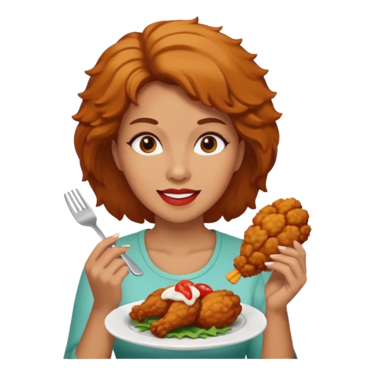 woman eating chicken sticker