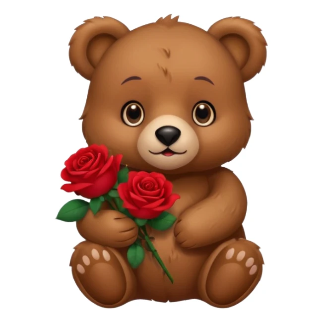 Cute bear with 🥹  eyes holding roses with this emoji expression  sticker