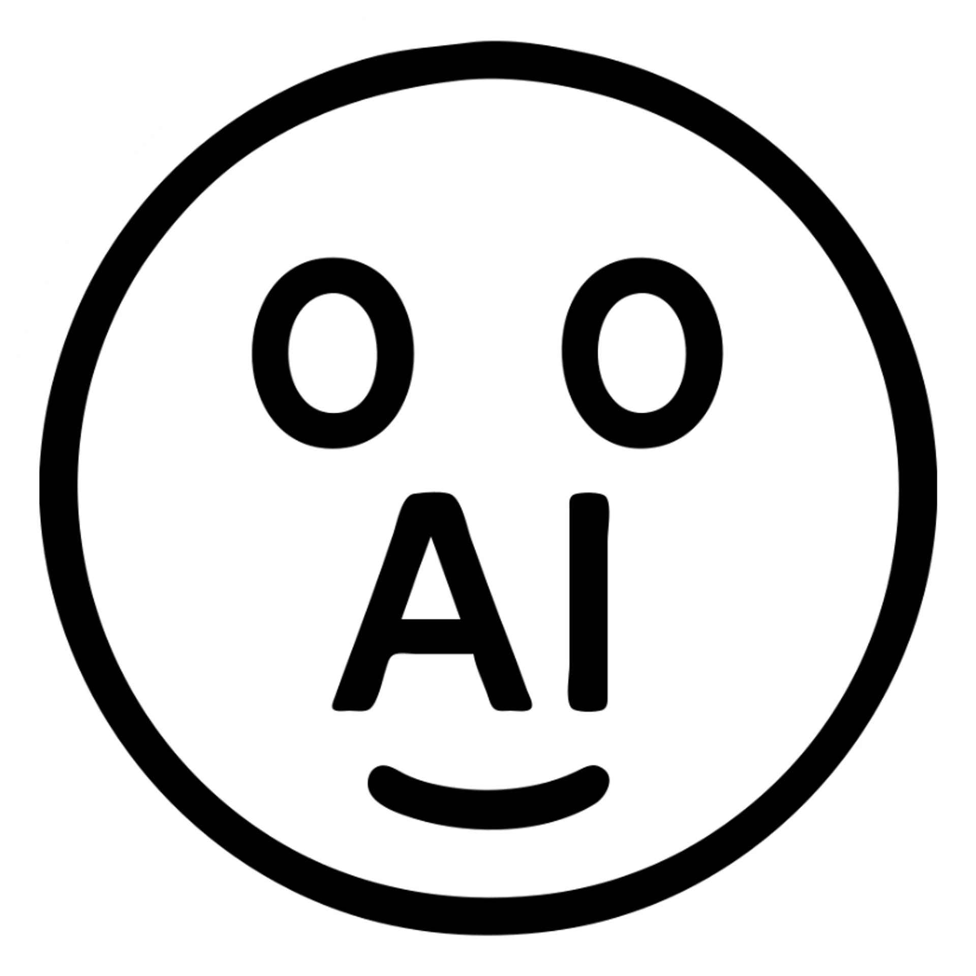 AI emoji icon, white and black, modern outlined icon style sticker