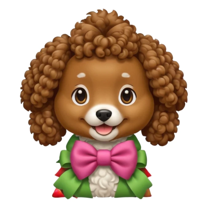make a cute dog with curly hair with a bow sticker