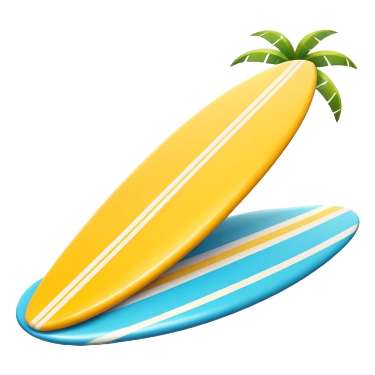 surfboard icon, tropical surfboard, glossy texture, bright colors, cute mobile game icon style, 3D cartoon, soft shadows, clean background, no text, no watermark sticker