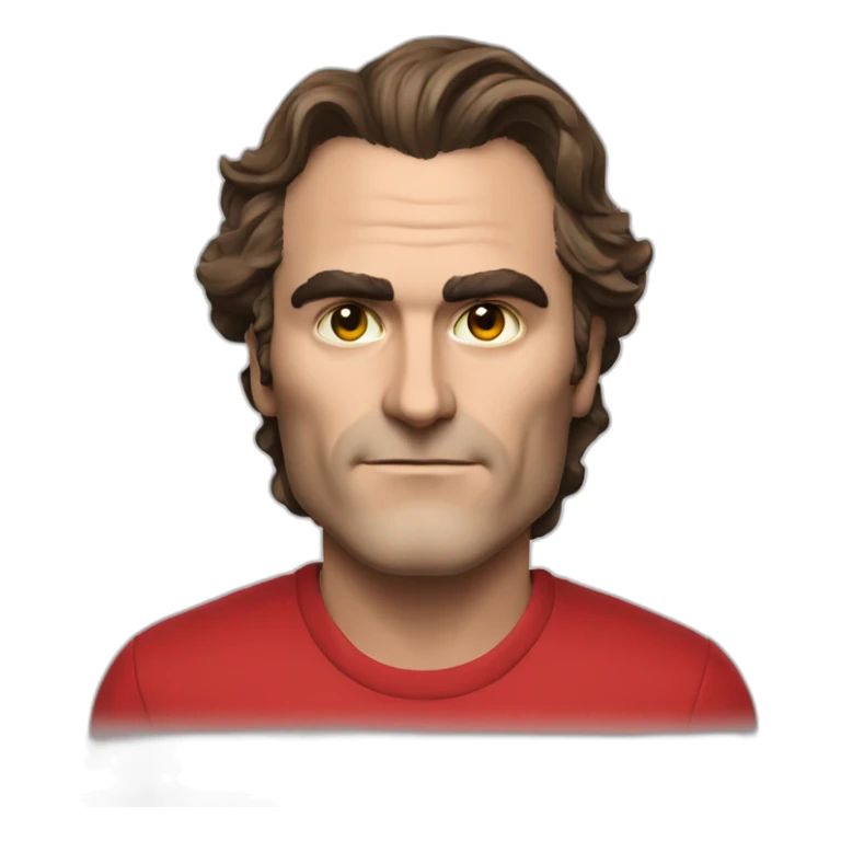 joaquin phoenix with red t-shirt with "nenno" sticker