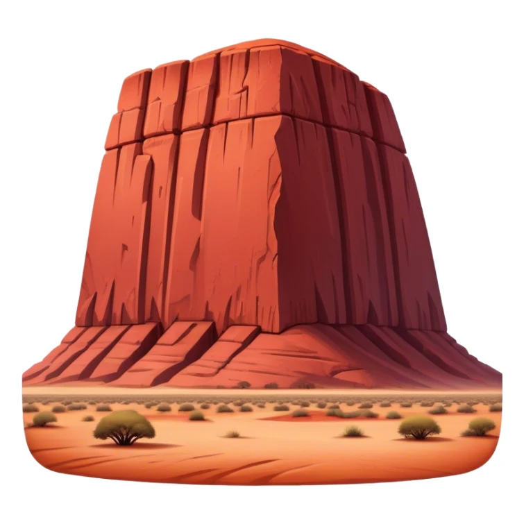 Cinematic Realistic Uluru Landmark Emoji, showcasing the massive, red monolith rising from the desert rendered with rich textures and warm, dramatic lighting. sticker