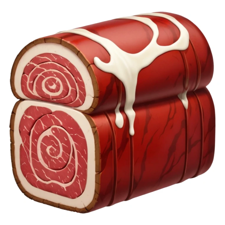 uncooked beef roast, thick cylindrical, deep red, marbling, thin white fat, smooth firm, natural grain, no string, tray, or garnish, soft lighting, transparent background, emoji scale sticker