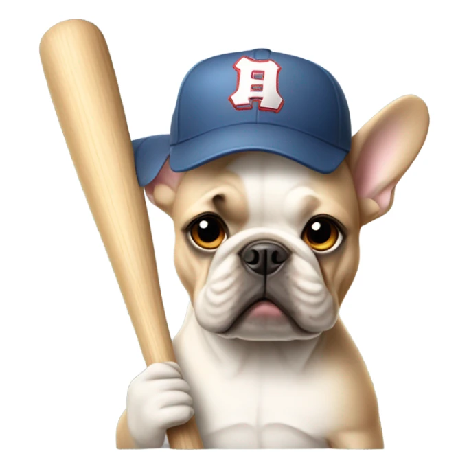 Beige French bulldog with a baseball bat and baseball cap on sticker